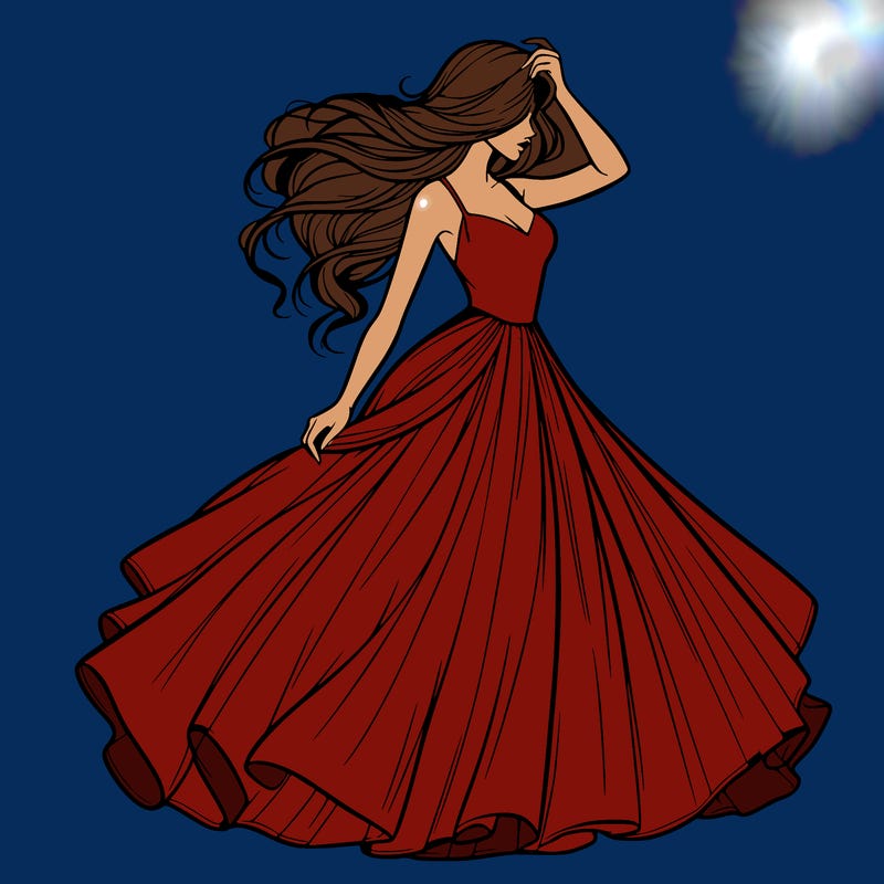 realistic woman with dress flowing in the wind