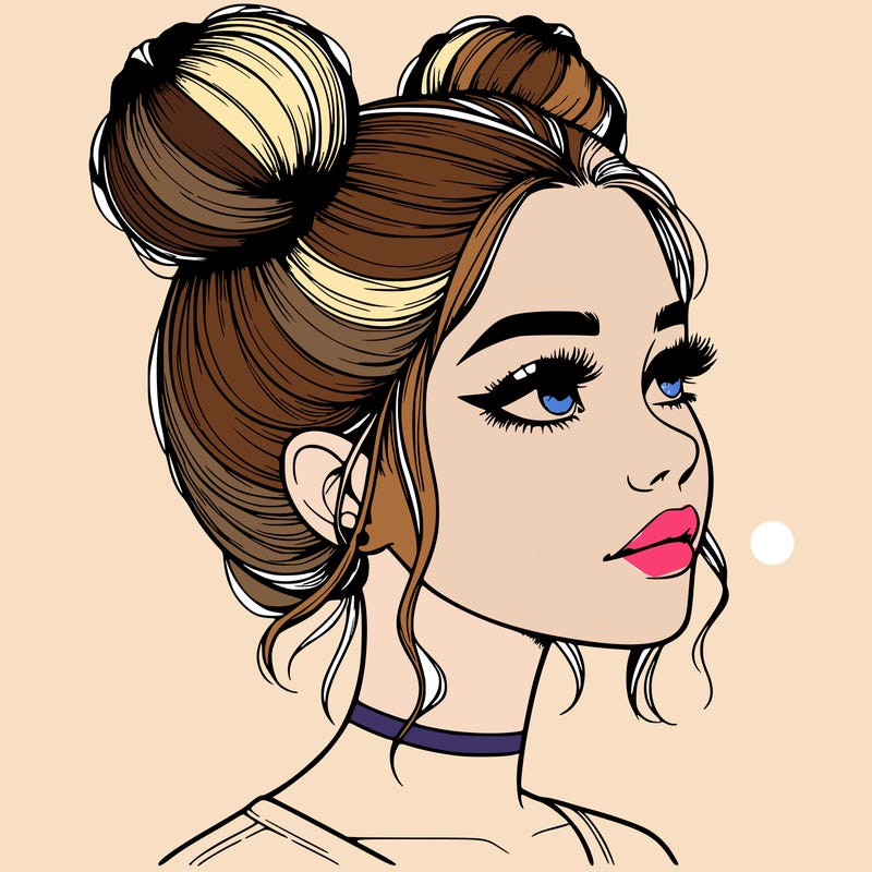 realistic girl with buns on the top of her head