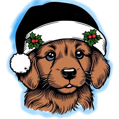 realistic dog wearing a santa hat