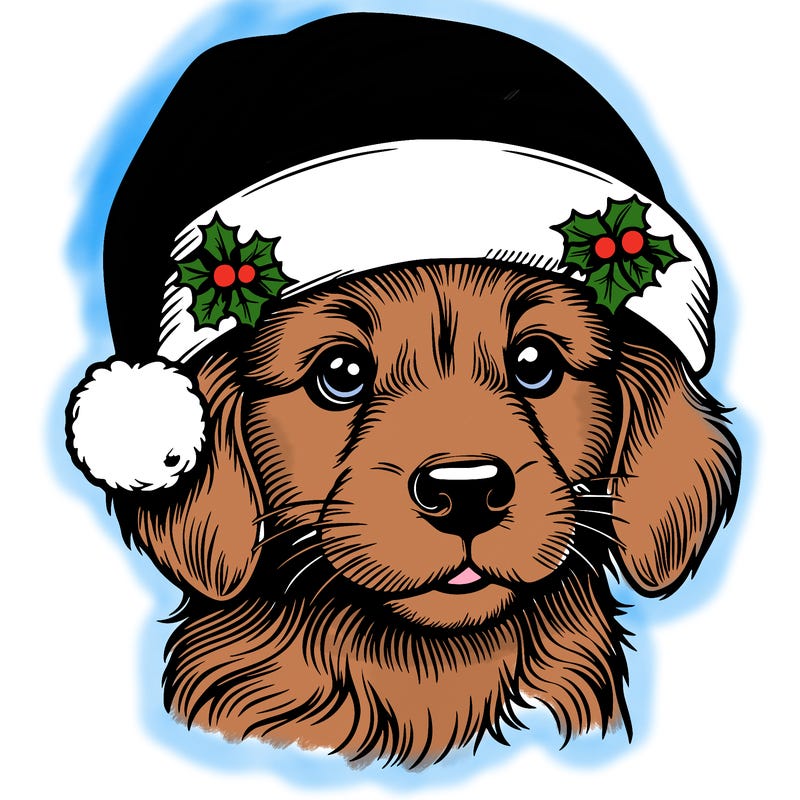 realistic dog wearing a santa hat