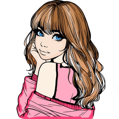 realistic girl with bangs looking over her shoulder