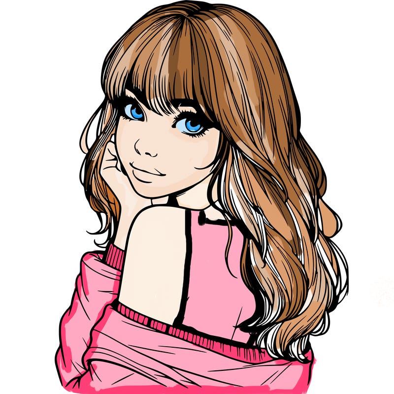 realistic girl with bangs looking over her shoulder