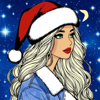 realistic girl in santa hat