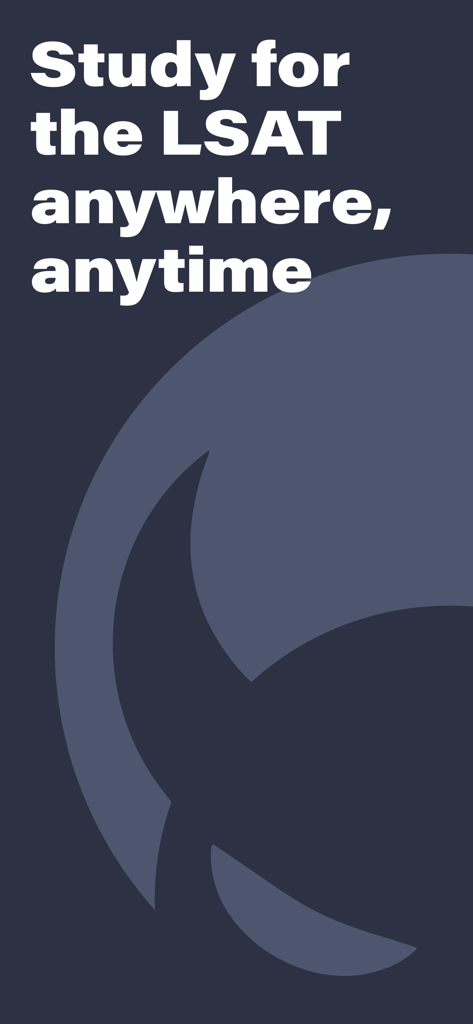 LSAT Demon - Introductory screen for LSAT Demon app with the text study for the LSAT anywhere anytime