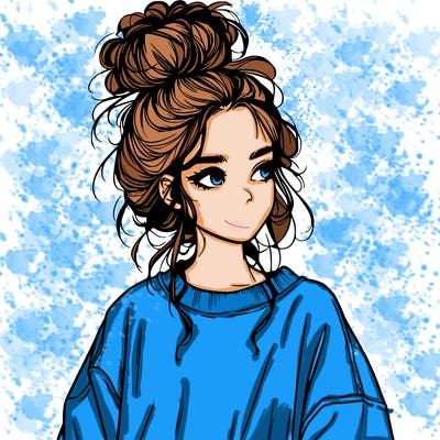 realistic girl with messy bun and oversized clothing