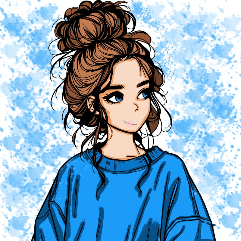 realistic girl with messy bun and oversized clothing