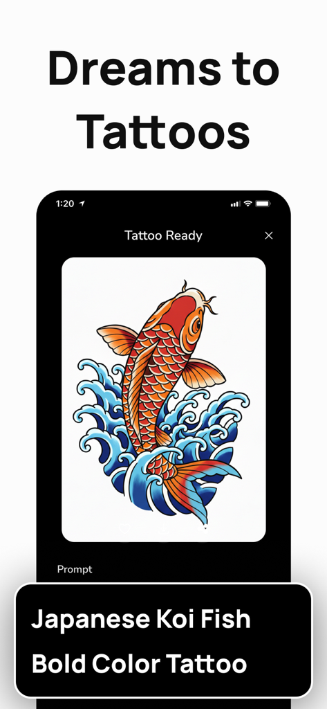 AI Tattoo Generator: Ink4 - AIタトゥー生成アプリによって生成された鮮やかな日本の鯉のタトゥーデザイン