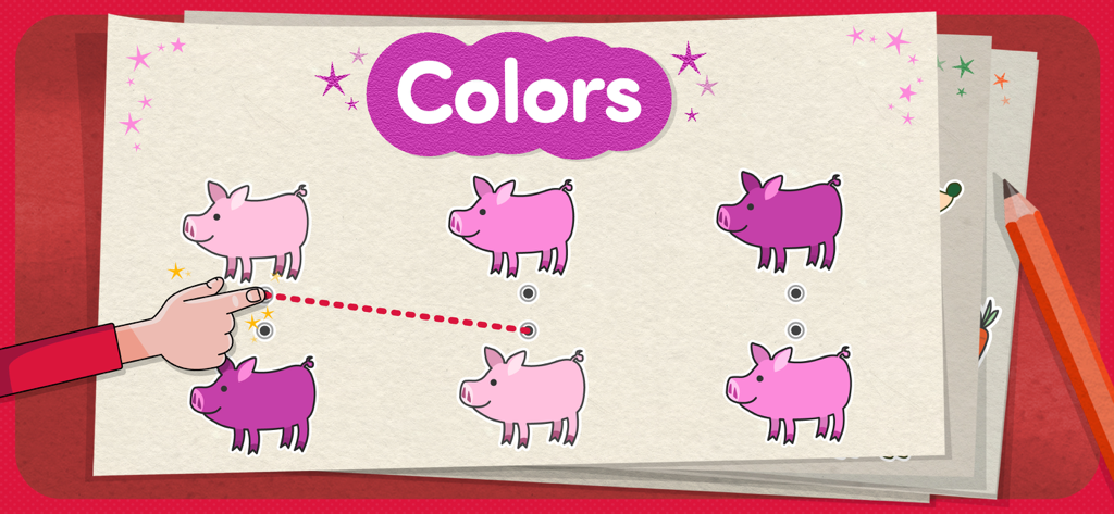 Lernaktivität zum Zuordnen von Farben mit rosa Schweinchen für Kinder
