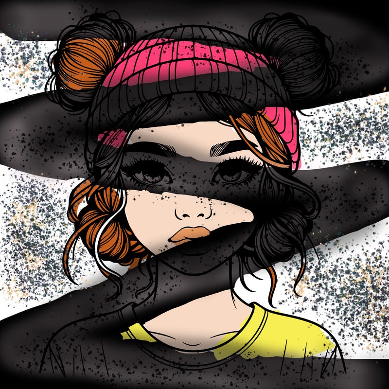 realistic girl with buns in her hair with a beanie on