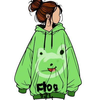 realistic girl with a oversized sweatshirt on and a bun