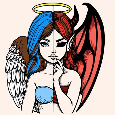 realistic angel half demon