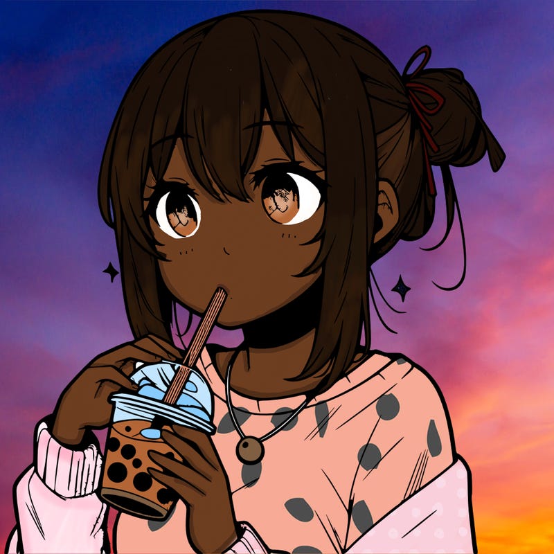 manga character drinking boba