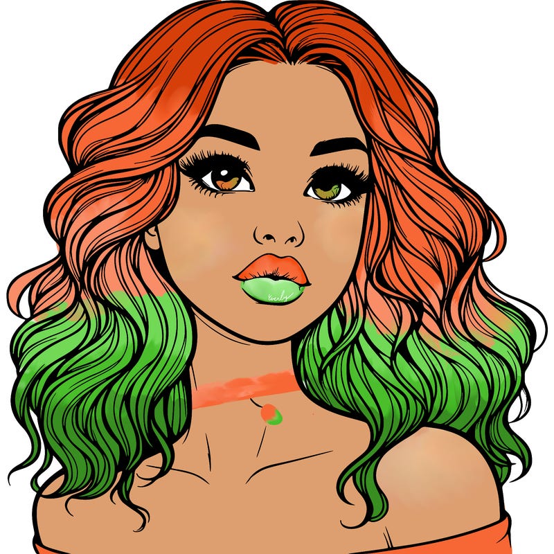 realistic girl with wavy hair and lips