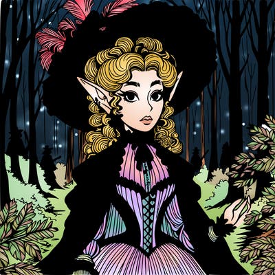 victorian ominous elf woman in the forest