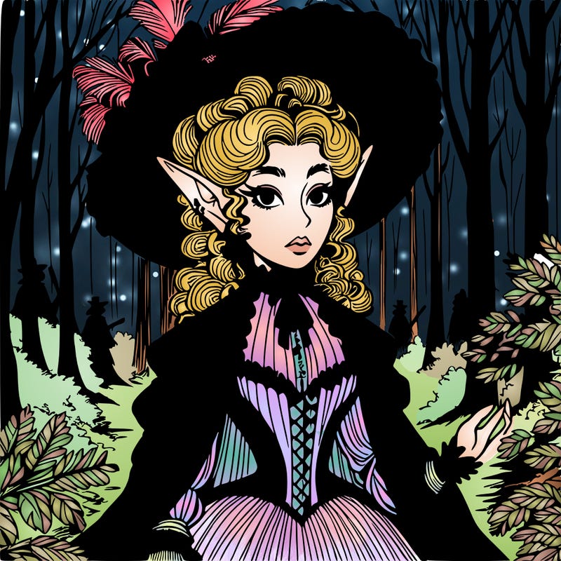 victorian ominous elf woman in the forest
