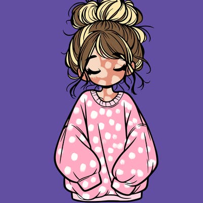 girl with baggy sweatshirt and messy bun