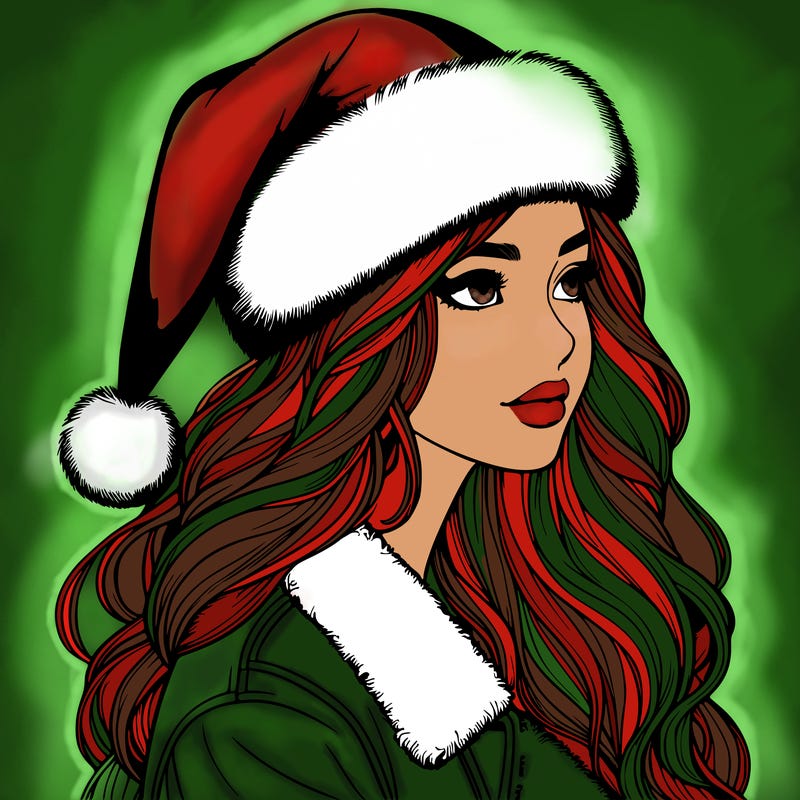 realistic girl in santa hat