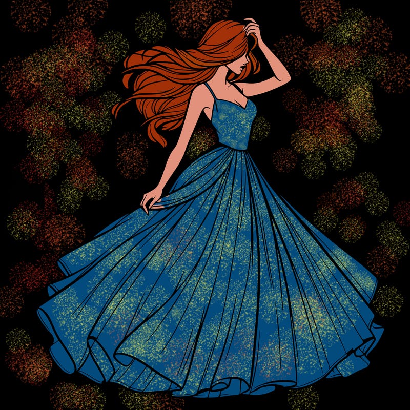 realistic woman with dress flowing in the wind