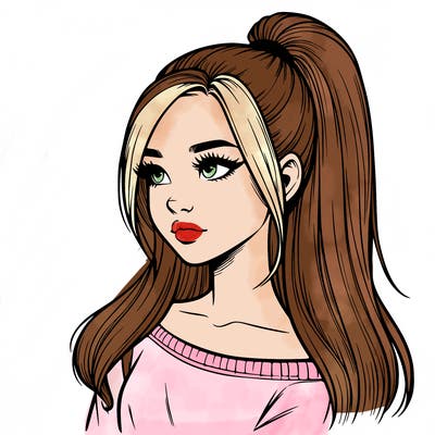 realistic girl with a high ponytail