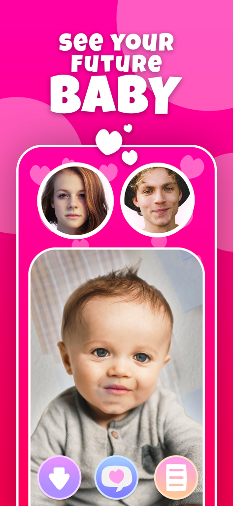 Make A Baby AI Future Face - Make A Baby AI app screen showing the generated baby face from two parent photos