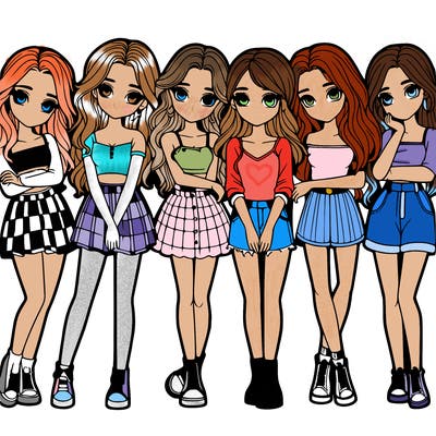 a group of girls realistic