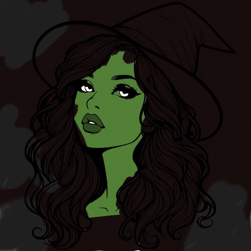 realistic witch girl with wavy hair and lips
