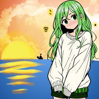 manga teen girl  in a sweater and baggy pants