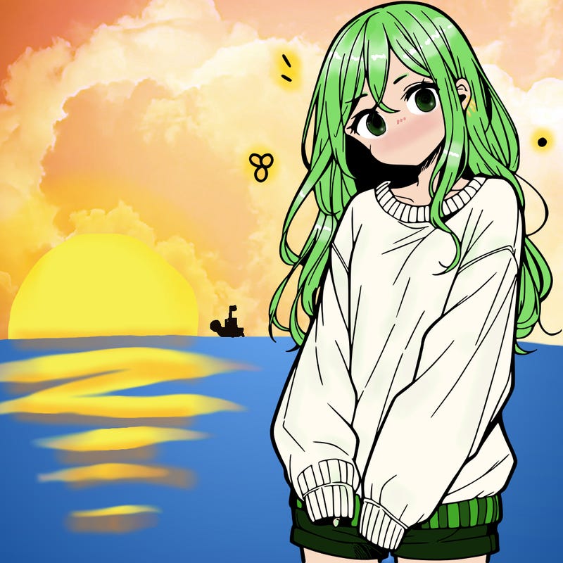manga teen girl  in a sweater and baggy pants