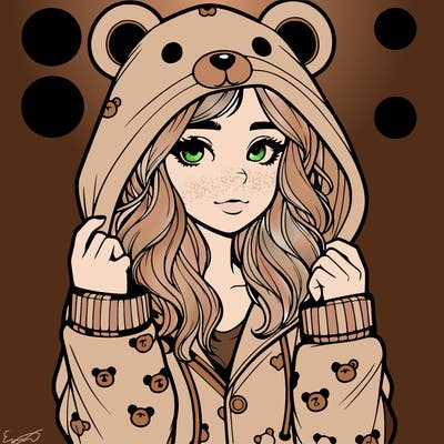 realistic girl in a animal pjs hoodie