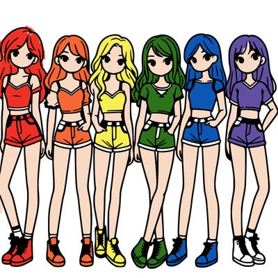 a group of girls wearing crop tops and shorts