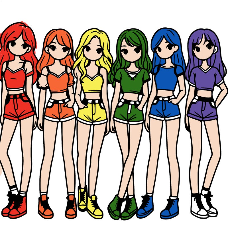 a group of girls wearing crop tops and shorts
