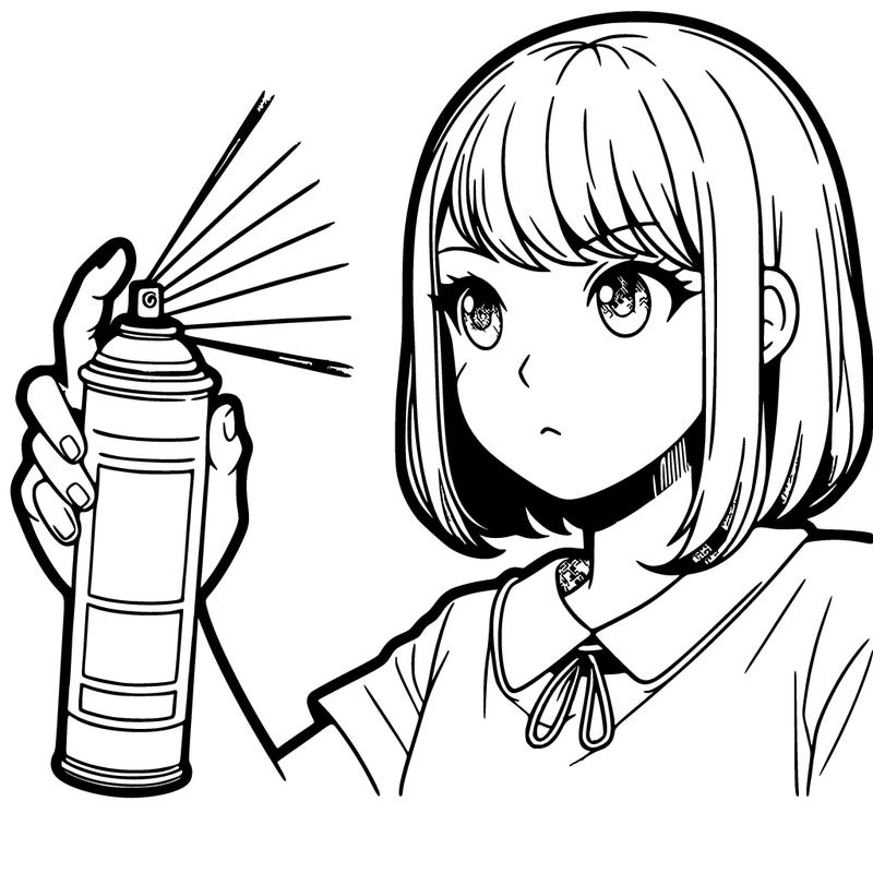 a girl that is spray painting herself that looks like manga