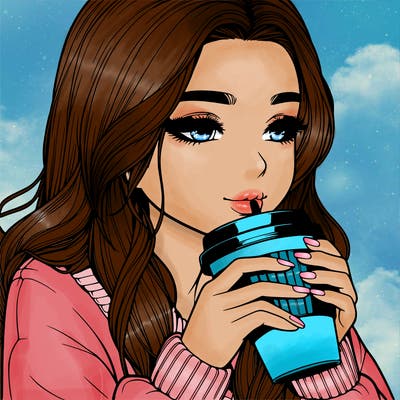 realistic girl drinking coffee