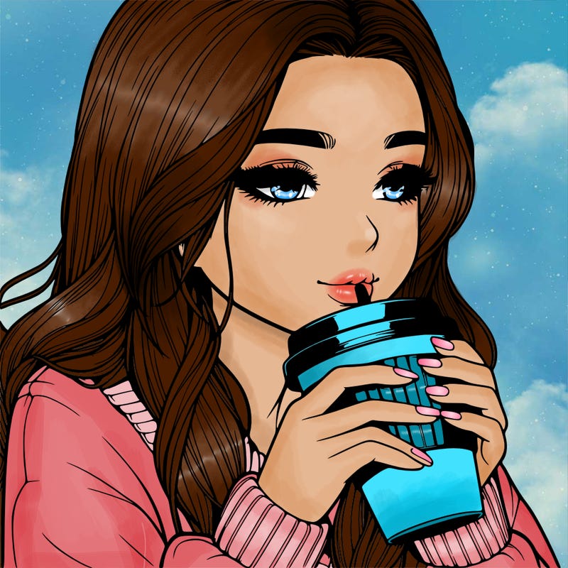 realistic girl drinking coffee