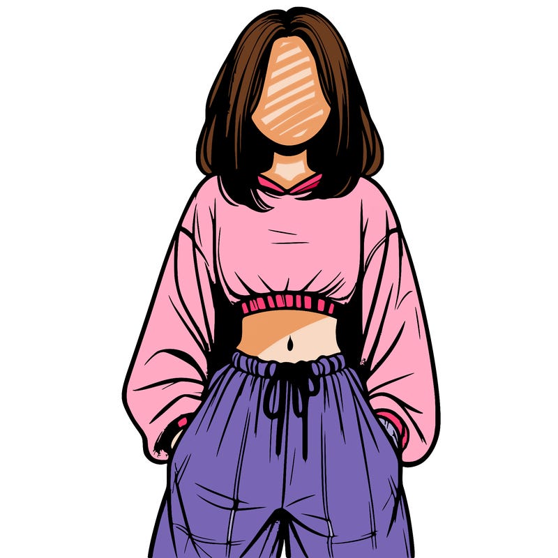 realistic girl faceless with baggy pants and a crop top