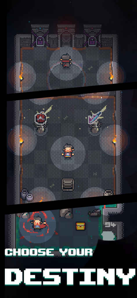 Guidus - Guidus pixel art roguelike RPG gameplay showing a character in a dungeon with the text Choose Your Destiny