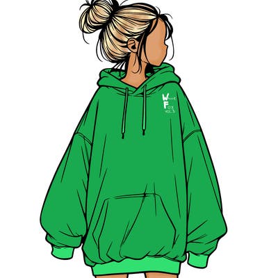 realistic girl with a oversized sweatshirt on and a bun