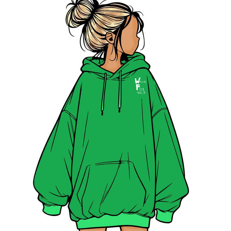 realistic girl with a oversized sweatshirt on and a bun