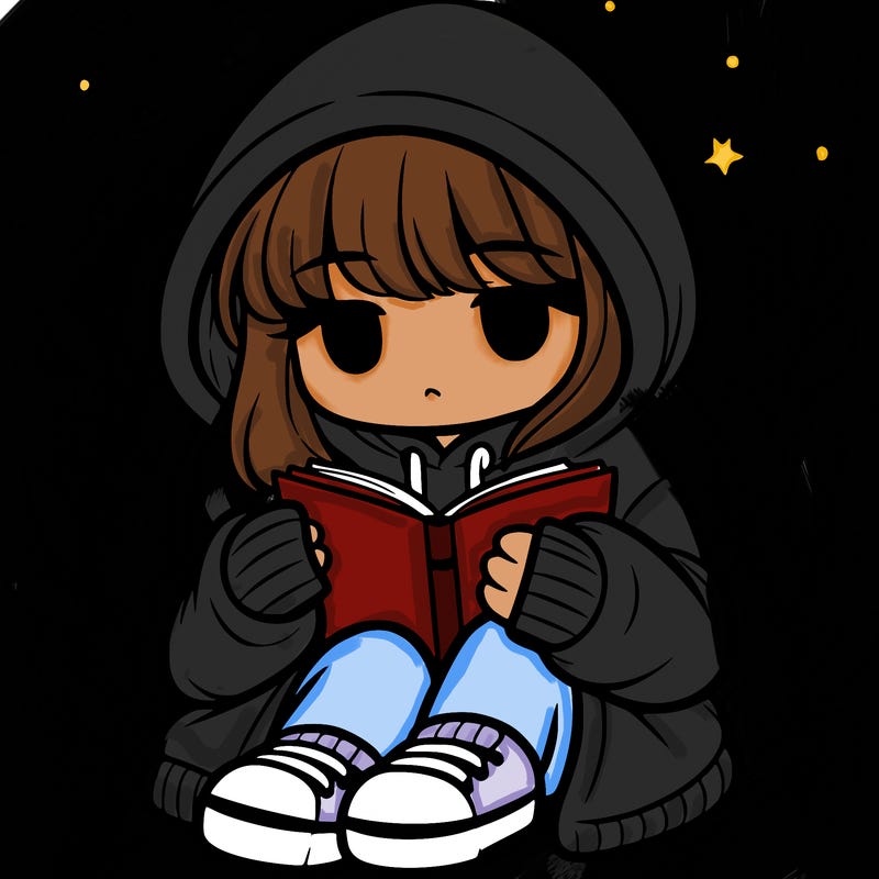 girl in oversized hoodie reading a book