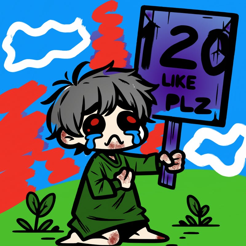 small poor toddler crying with sign that says 2 like plz