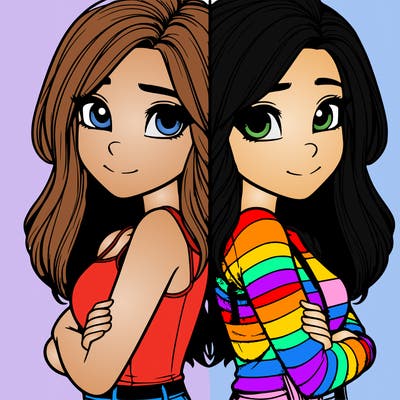 realistic girl split into two