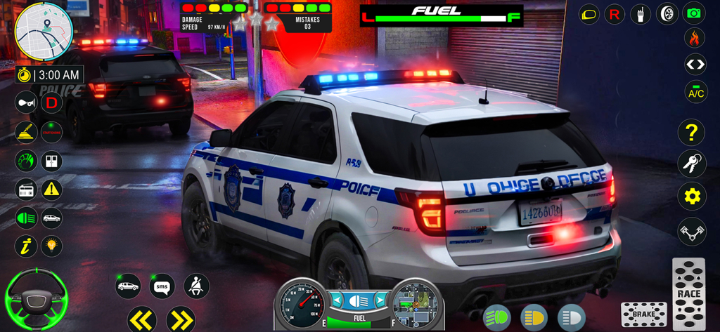 Cop Car Chase Police Simulator - Police car driving through a city at night in Cop Car Chase Police Simulator