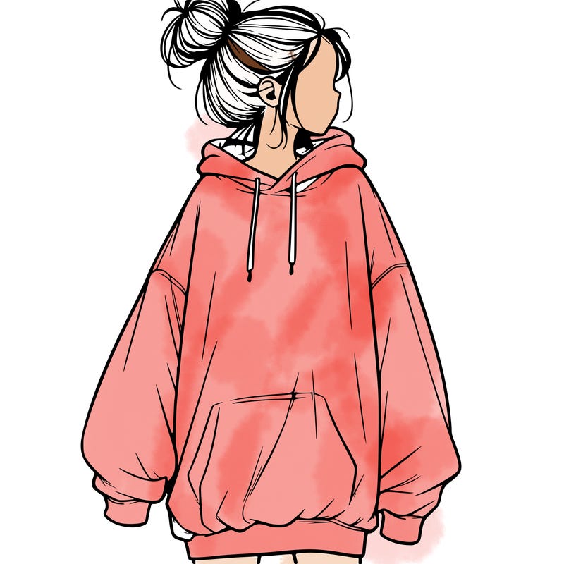 realistic girl with a oversized sweatshirt on and a bun