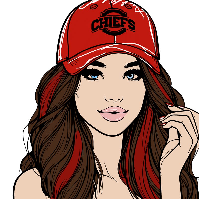 realistic beautiful girl wearing sports hat that says “chiefs”