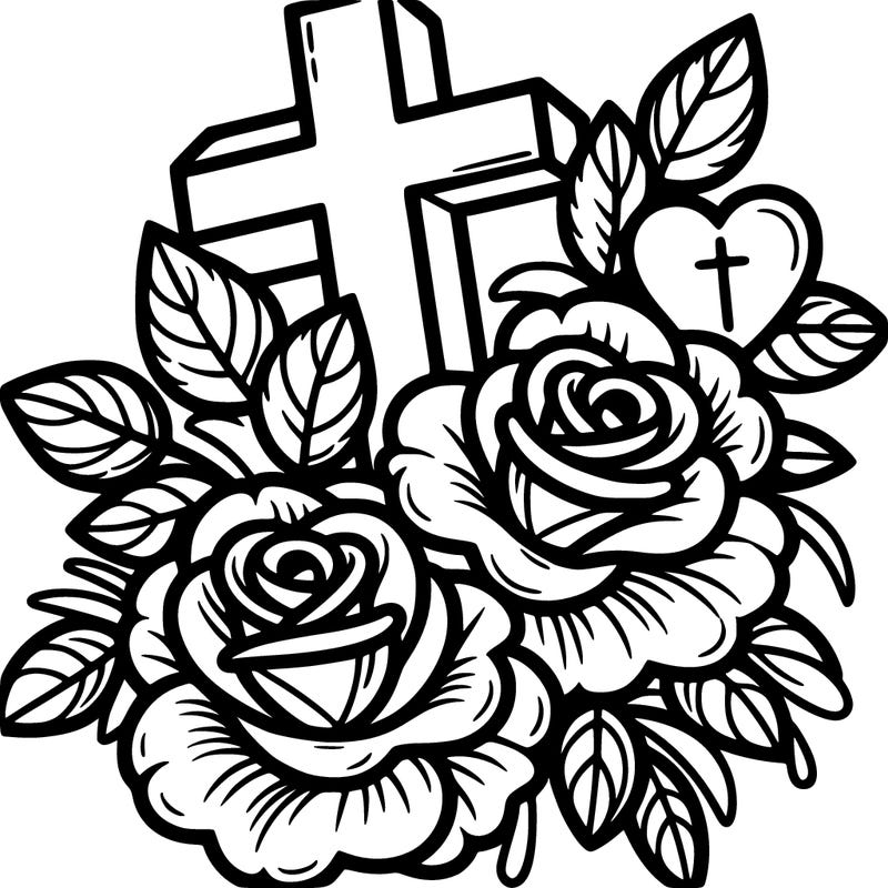 roses heart and cross