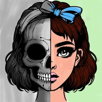 realistic girl with half skull mask