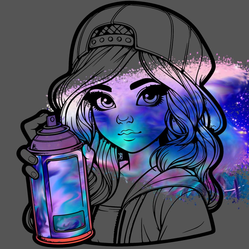 realistic girl with spray paint
