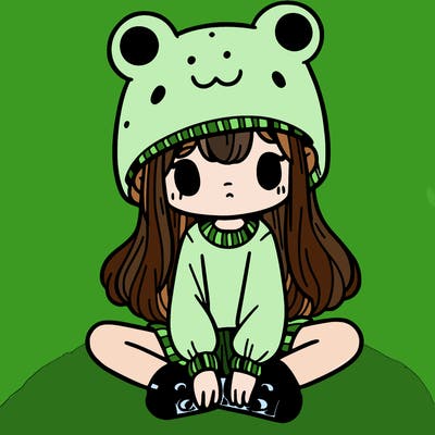 a girl wearing a frog hat and some frog socks