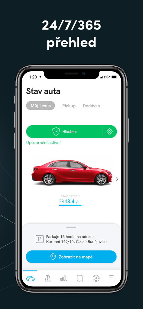 GlobalSec - GlobalSec mobile app interface displaying real-time car security status and tracking features