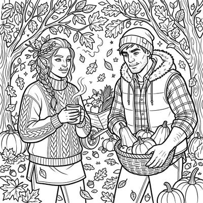 Embrace the magic of autumn with this captivating coloring page featuring two half-orcs amidst a festive harvest scene. Perfect for teens who love fantasy and the cozy vibes of fall.